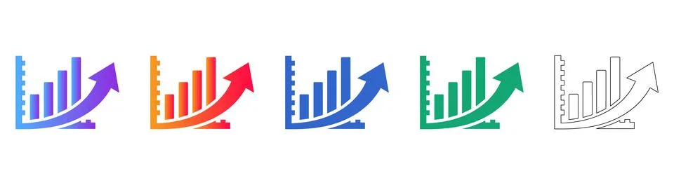 Rising Bar Graph Arrow Icon Set Stock Illustration