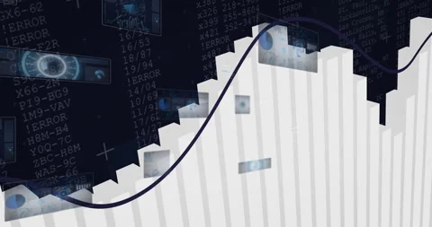 Rising bar graph with data processing animation over digital error codes Stock Footage 304762248