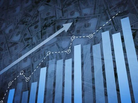 Rising Bar Graph with Dollar Bills Background Illustrating Financial Growth Stock Illustration