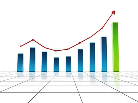 Rising bar graph on grid. 3D illustration Rising bar graph on grid. 3D ill... Stock Photos