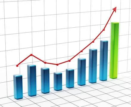 Rising bar graph on grid. 3D illustration Rising bar graph on grid. 3D ill... 스톡 사진