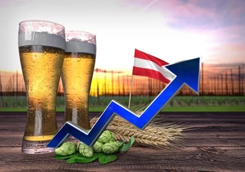 Rising beer consumption in Austria. 3D render Stock Illustration