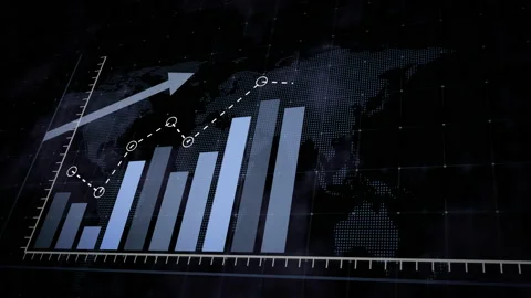Rising blue bar graph and dotted world map Stock Footage 135247180
