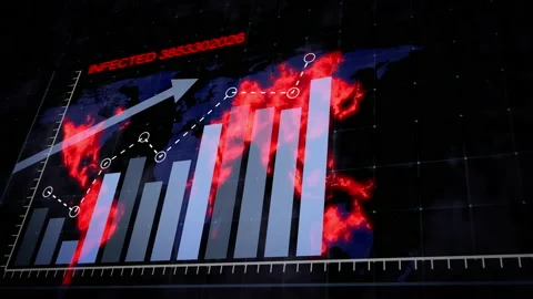 Rising blue bar graph and red virus Stock Footage 135247287