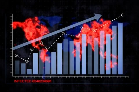 Rising blue bar graph and red virus Stock Illustration