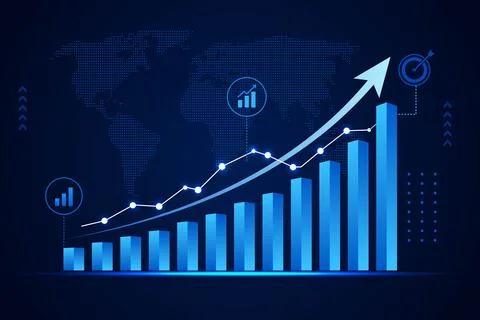 Rising blue bar graph Illustrazione stock