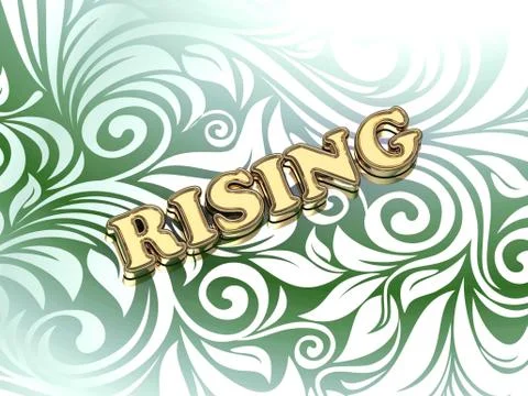 RISING bright color letters on nice green ornament background Stock Illustration