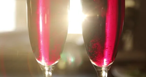 Rising up bubbles in red sparkling wine. Stock Footage 142918532