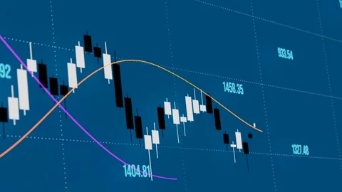 Rising candle stick chart, lines and financial data. Stock Footage 276177919