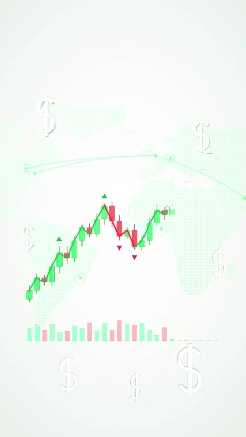 Rising candlestick chart over a world map with dollar symbols Stock Footage 346495133