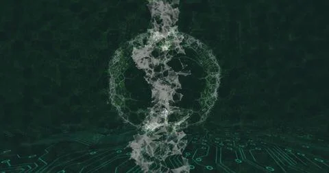 Rising central particle column with wire ring moving in simulation, with teal 库存插图