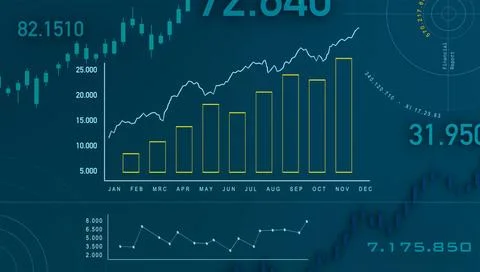  Rising chart, bar graph and line. Chart, graph moving up, progress. Posit... Stock Photos