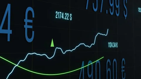 Rising chart with market data and signal arrows. Stock Footage 296130994