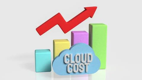 Rising Cloud Cost Analysis Concept with Colorful Bar Chart and Arrow 3d rende イラスト素材