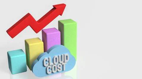 Rising Cloud Cost Analysis Concept with Colorful Bar Chart and Arrow 3d rende Stockillustratie