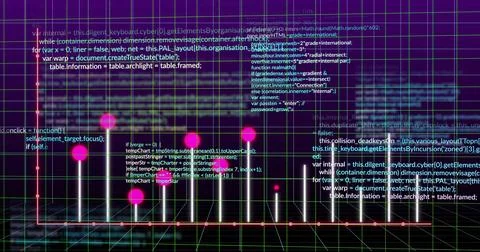 Rising cluster of light columns glowing across wireframe floor with magenta 库存插图