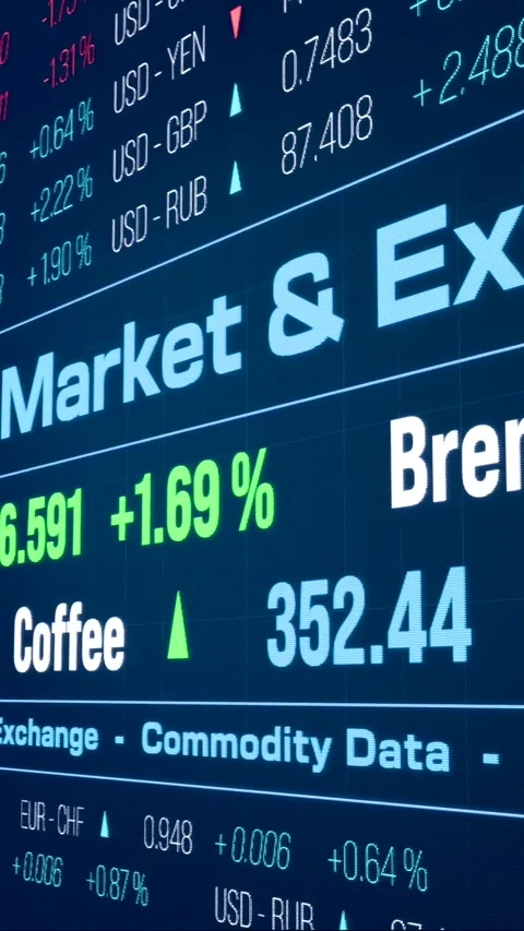 Rising commodity prices, trading board, ticker, stock market and exchange. Stock Footage 323441829