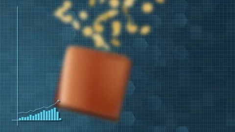 Rising Cost of Living Graph with Falling Gold Coins and Wallet Stock Footage 340181183
