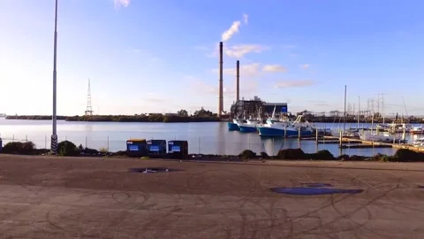 Rising drone at port Stock Footage 151936049
