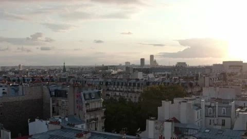 Rising drone shot of Eastern Paris at sunset Video stock 162465280