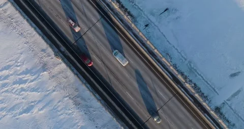 Rising Drone Shot Looking Down On 169 Bridge In Winter Champlin Minnesota Stock Footage 228894332