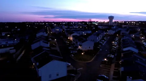 A Rising Evening View of a Small Town Stock Footage 46265054