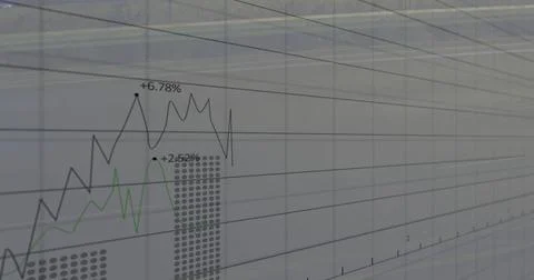 Rising financial graph with data points image over blurred office background Foto stock