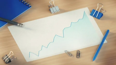 Rising Financial Graph on Office Desk 3D Render Animation Vidéo 344094725