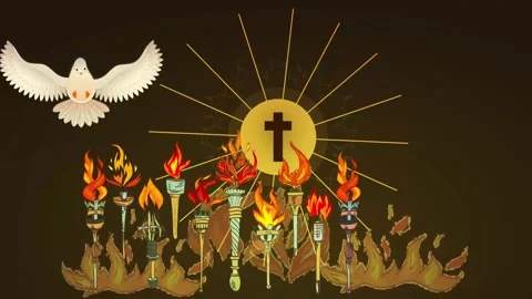 The rising of the gracious fire. Burning torches rise against the background Stock Footage 272168080