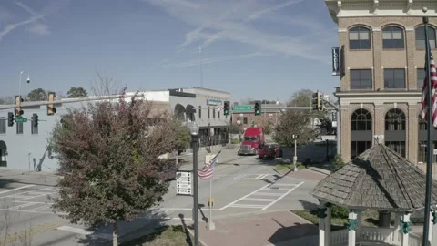 Rising Historic District Intersection With Gazebo D-Log. 4K Stock Footage 152423910