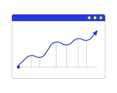 Rising line chart in browser window 2D cartoon object Illustrazione stock