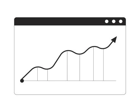 Rising line chart in browser window 2D line object Stock Illustration
