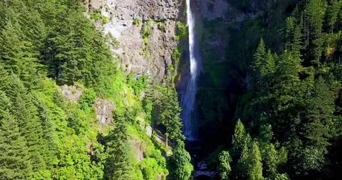 Rising up Multnomah Falls Aerial 4K Footage Stock Footage 182531689