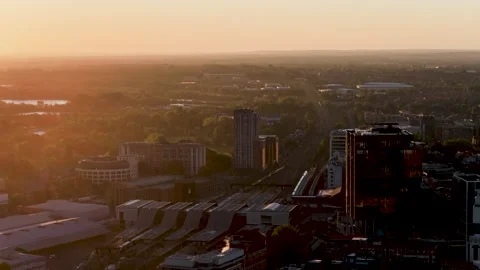 Rising up over Reading Train Station UK Stock-Footage 336336201