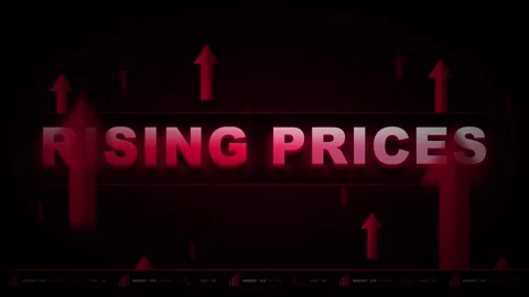 Rising prices concept with red upward arrows and financial market data back.. Stock Footage 337552379
