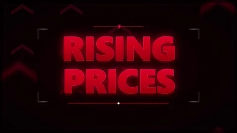 Rising prices motion red neon text with upward arrows for economic inflatio.. Stock-Footage 337552339