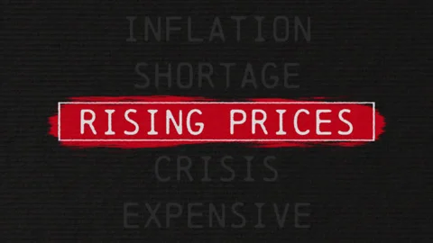 Rising prices scrolling text sequence with documentary style title animation Video stock 332337223