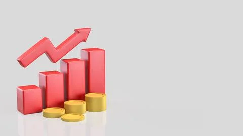 Rising Red Bar Chart and Gold Coin Stacks Representing Financial Growth 3d .. Stock Illustration