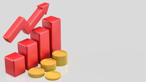 Rising Red Bar Chart and Gold Coin Stacks Representing Financial Growth 3d .. Stock Illustration