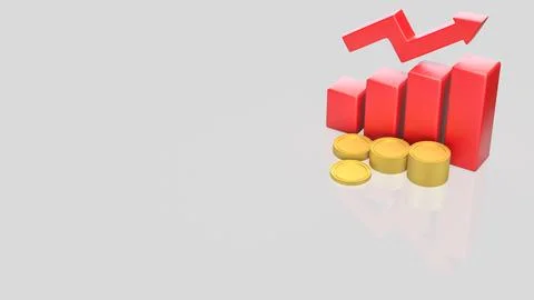 Rising Red Bar Chart and Gold Coin Stacks Representing Financial Growth 3d .. Stock Illustration