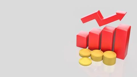 Rising Red Bar Chart and Gold Coin Stacks Representing Financial Growth 3d .. Stock Photos