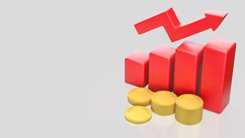 Rising Red Bar Chart and Gold Coin Stacks Representing Financial Growth 3d .. Stock Photos