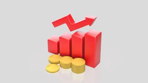 Rising Red Bar Chart and Gold Coin Stacks Representing Financial Growth 3d .. Stock Photos