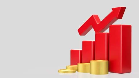 Rising Red Bar Chart and Gold Coin Stacks Representing Financial Growth 3d .. Stock Photos