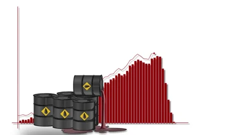 Rising Red Bar Graph with Leaking Oil Barrels on White Background Stock Footage 340306627