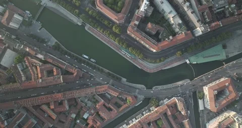 Rising Rotating Aerial View Over Navigli District in Milan, Italy Stock-Footage 344469966