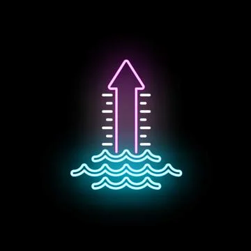 Rising sea level global warming climate change neon icon Stock Illustration