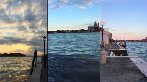 Rising Sea Water Splashes Steps Grand Canal Venice. Video stock 80118767