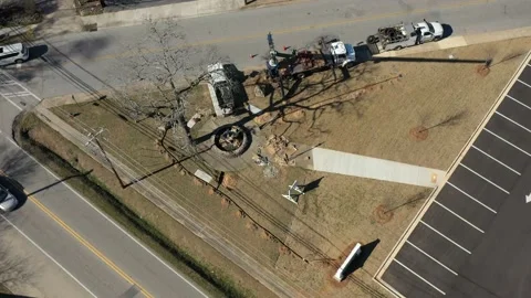 Rising Shot Of Mobile Crane On Work Site With Gimbal Work. 4K Stock Footage 152423897