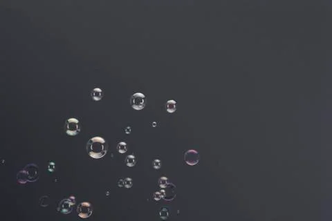 Rising Soap Bubbles Over a Gray Background Stock Photos